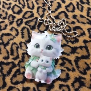 Cute Cat Mom & Kitten Pendant Necklace Or Ornament
